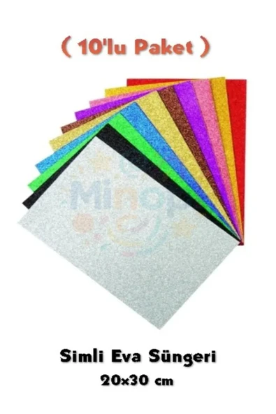 Karışık Renkli Simli Eva Süngeri 20x30 cm 10'lu Paket 1.5 mm ürün görseli