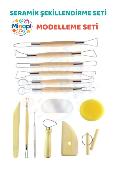 Seramik Başlangıç Seti Oyma Şekillendirici Set 14 Parça Set Kil Çömlek Şekillendirici ürün görseli