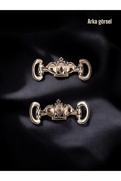 Zarif Kristal Taşlı Metal Ayakkabı Kemer Bilezik Tokası Kraliyet Tacı Tasarımı - Resim 3