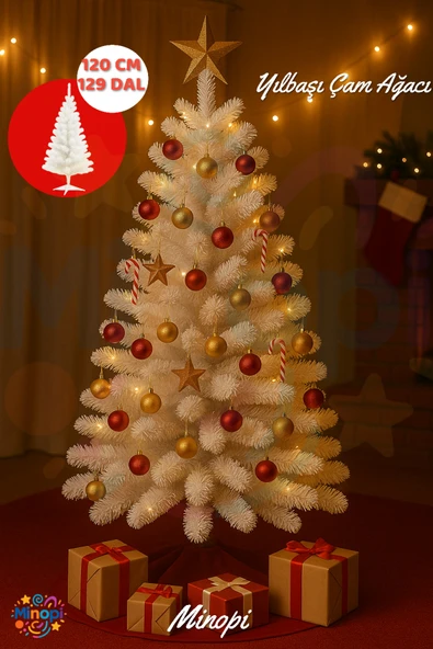 Yılbaşı Çam Ağacı Beyaz 120 cm Plastik Ayaklı 129 Dal Christmas Tree ürün görseli