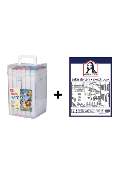 36'lı Çift Taraflı Art Marker Keçeli Kalem Seti Kutulu + Mona Lisa Eskiz Defteri A4 50 Yaprak 120GR. ürün görseli 1