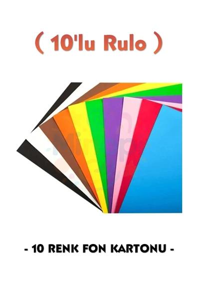 Renkli Fon Kartonu 50x70 cm 10 Renk Karışık Paket Rulo Fon Kartonu ürün görseli