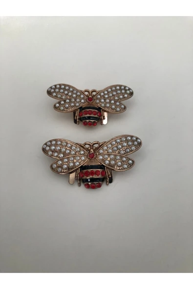 Taşlı Metal Arı  Ayakkabı ve Aksesuar Tokası Şık Süsleme Klipsi (3x5.5 cm) ( 1 ÇİFT ) - Resim 2