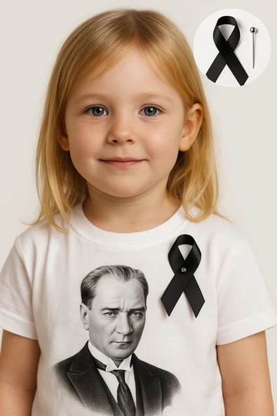 ( 10 Adet ) Siyah Kurdele , 10 Kasım Atatürkü Anma Günü Kurdelesi ve İğne 20 cm - 2 mm - Resim 3