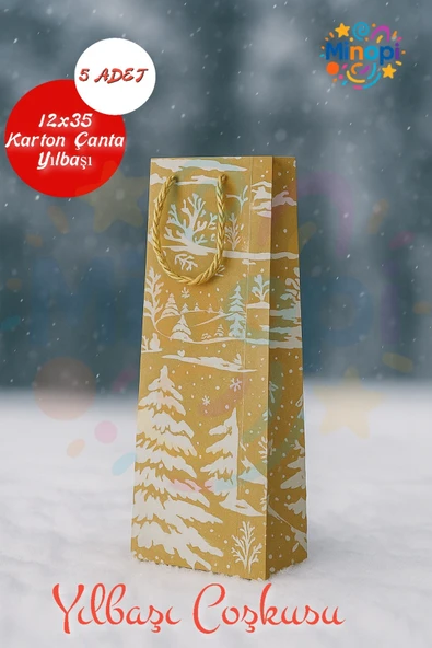 Yılbaşı Desenli Hediye Çantası Krem I 5 Adet Yılbaşı Hediye Poşeti 12x35 Christmas ürün görseli