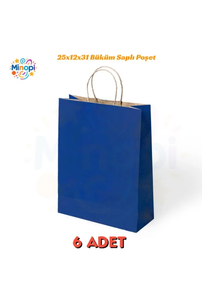 6 Adet Büküm Saplı Lacivert Çanta 25x12x31 cm Kağıt Çanta ürün görseli 1