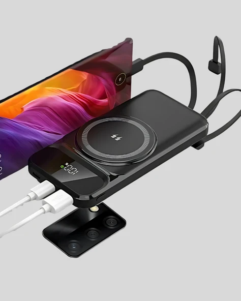 15W Kablosuz Hızlı Şarjlı 10000 mAh Powerbank – Taşınabilir, LED Göstergeli - Resim 5