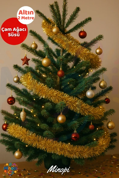 Altın Yılbaşı Garland Doğum Günü Simi Çam Ağacı Süsü 200 Cm Boyuna Boyuna Asılan Süsleme Sim ürün görseli