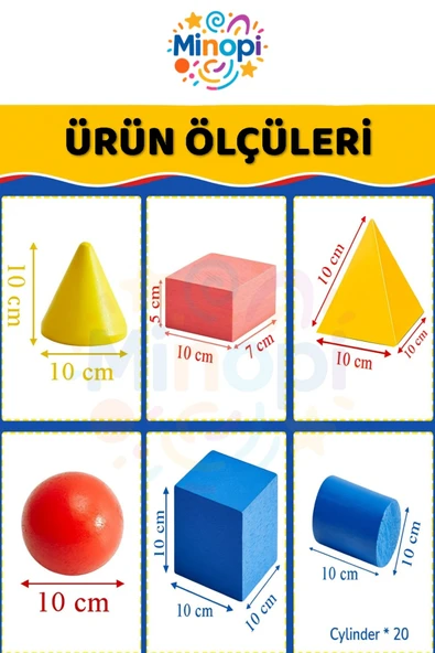 Geometrik Cisimler ve Şekiller Büyük Boy 1 Paket Matematik Ders Materyali 10 cm 6 Parça Prizma Küp - Resim 2