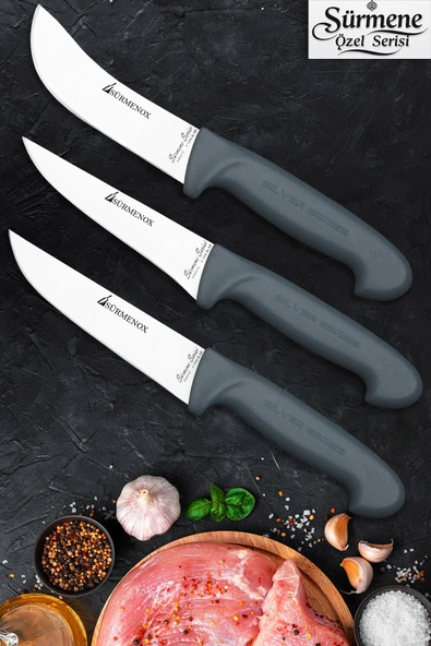 Sürmene Gri Serisi Mutfak Bıçak Seti Yüzme Sıyırma Kasap Et Ekmek Sebze Bıçağı 3 Lü Set HDS-104 ürün görseli 1