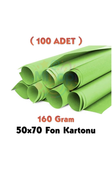Açık Yeşil Fon Kartonu 50x70 cm 100'lü Paket 160 gr Renkli Fon Kartonu ürün görseli