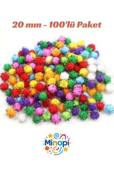 Renkli Simli Ponpon Peluş Top 100'lü Paket 20 mm Hobi Tasarım Anasınıfı Kreş Etkinlik Elişi ürün görseli
