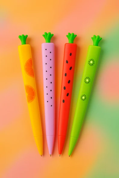 3 Adet Sevimli Meyve Figürlü Kalem Versatil Kalem 0.7 mm Renkli Çocuk Kalemi ürün görseli