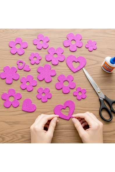 Pembe Renkli Simli Eva Süngeri 20x30 cm 10'lu Paket 1.5 mm - Resim 2