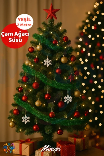 Yeşil Yılbaşı Garland Doğum Günü Simi Çam Ağacı Süsü 200 Cm Boyuna Boyuna Asılan Süsleme Sim ürün görseli