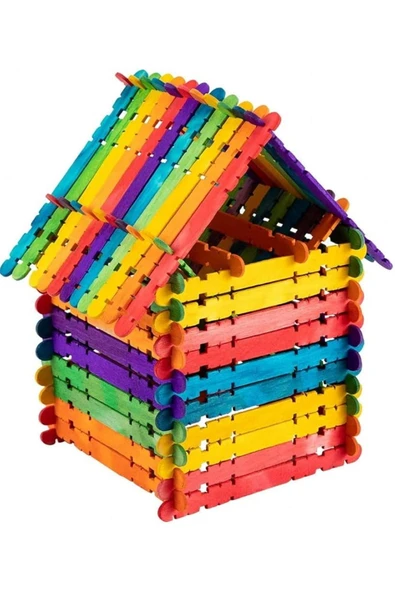 100 Paket Renkli Geçmeli Dil Çubuğu Paketi 50'li Tırtıklı Geçirmeli Eklemeli Dondurma Çubuğu - Resim 4