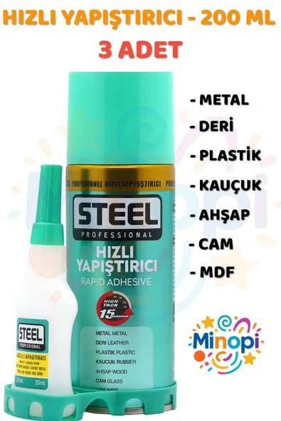 3 Adet Hızlı Yapıştırıcı Spreyli 200 ml Activatör Spreyli Mdf Japon Yapıştırıcı Seti Genel Amaçlı ürün görseli