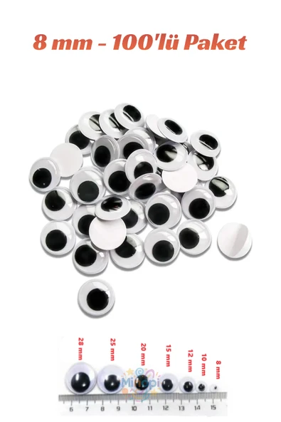Oynar Göz Siyah 8 mm 100'lü Paket Oynayan Göz Hobi Tasarım Anasınıfı Kreş Etkinlik Elişi ürün görseli