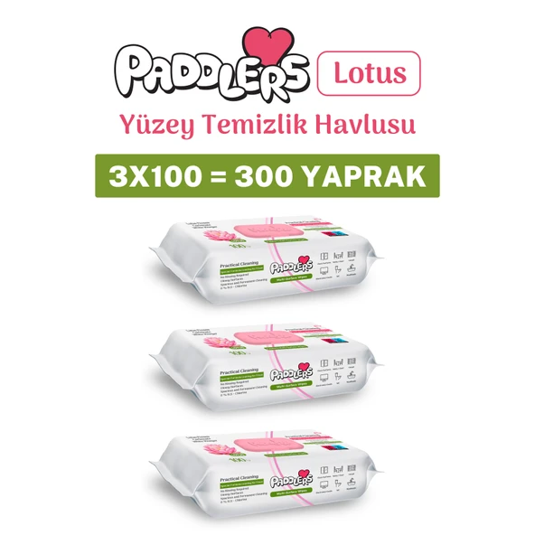 Paddlers Easy Clean Lotus Çiçeği Yüzey Temizlik Havlusu 3x100 (300 Yaprak) ürün görseli