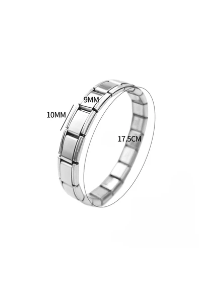 Paslanmaz Çelik İtalyan Charm  Esnek Erkek Kadın Bileklik 17.5 cm Gümüş Renk ( 1 ADET ) - Resim 3