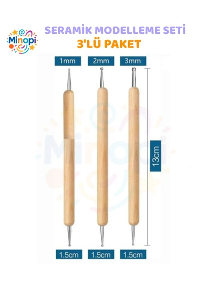 Seramik Kil Çömlek Şekillendirici 3 lü Seramik Modelaj Oyma Seti Heykel Katlama Kalemi Oyma ürün görseli