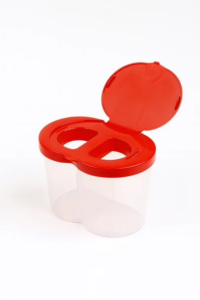 Fırça Temizleme Su Kabı Kırmızı Çift Bölmeli Kapaklı Renkli Su Kabı ürün görseli