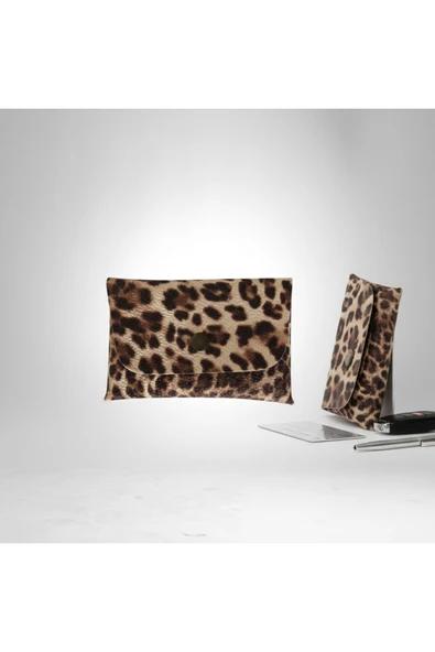 Leopar Desenli Mini Kartlık Cüzdan  Para Kesesi Kart Tutucu Çıtçıtlı Model 10x7 cm - Resim 5