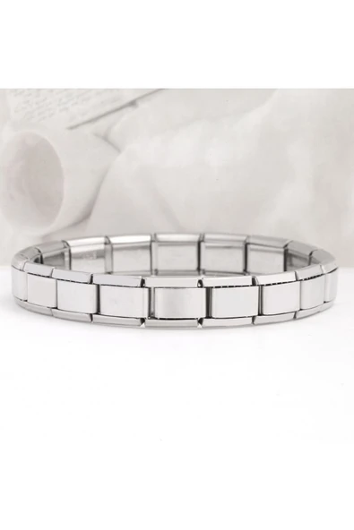 Paslanmaz Çelik İtalyan Charm  Esnek Erkek Kadın Bileklik 17.5 cm Gümüş Renk ( 1 ADET ) - Resim 7