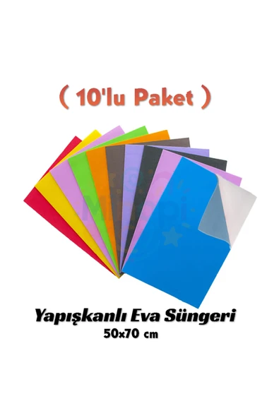 Karışık Renkli Yapışkanlı Eva Süngeri 50x70 cm 10'lu Paket 1.5 mm ürün görseli