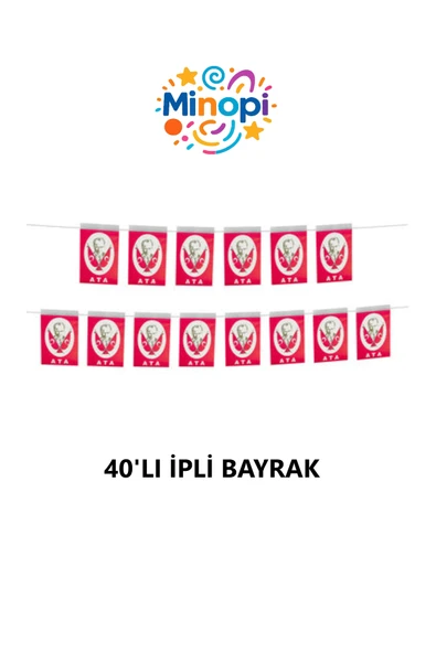 40'lı İpli Bayrak Büyük Boy 11x19 cm 1 Paket Ata Bayrağı Kağıt İpli Sıralı Atatürk Bayrak Sınıf Süs - Resim 2