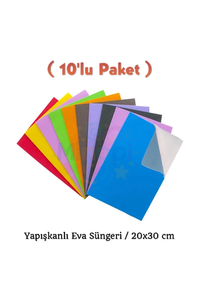 Karışık Renkli Yapışkanlı Eva Süngeri 20X30 cm 10'lu Paket 1.5 mm ürün görseli