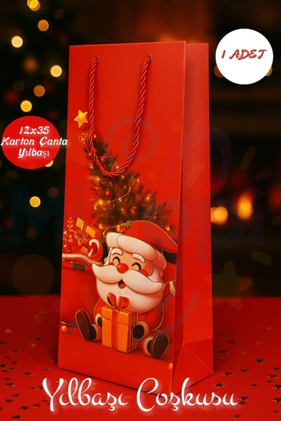 Noel Baba Desenli Hediye Çantası Kırmızı I 1 Adet Yılbaşı Hediye Poşeti 12x35 Christmas - Resim 2