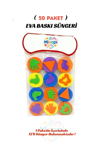 50 Paket Eva Baskı Süngeri 12'li Paket Farklı Şekiller Boya Süngeri ürün görseli