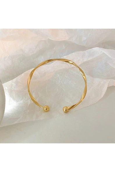 Açık Altın Renk Paslanmaz Çelik Burgu Bilezik Kadın  Modern Minimal Takı  Suya Dayanıklı - Resim 4