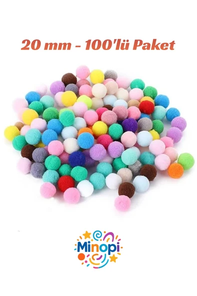 Renkli Ponpon Peluş Top 100'lü Paket 20 mm Hobi Tasarım Anasınıfı Kreş Etkinlik Elişi ürün görseli