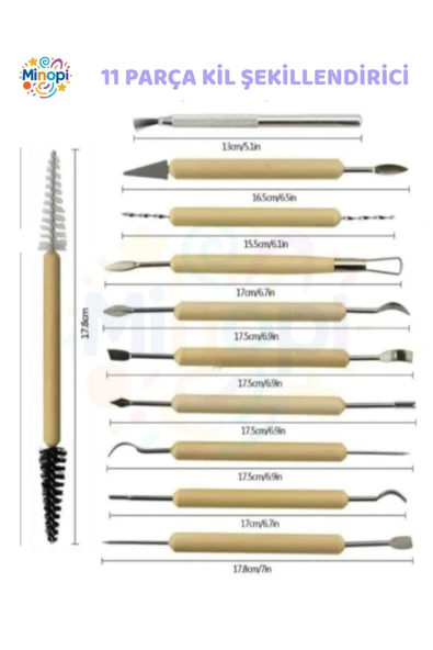 Seramik Kil Çömlek Şekillendirici Ahşap Saplı 11 Parça 1 Paket Seramik Modelaj Oyma ve Temizleme Set - Resim 3