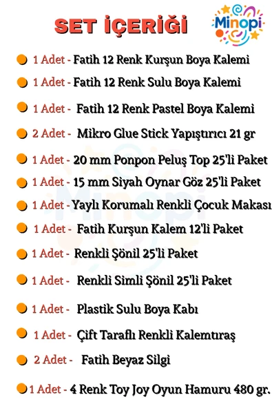 Kreş Anasınıfı Anaokulu Okul Kırtasiye Seti Okula Dönüş Seti 16 Parça Okul Seti - Fatih Marka - Resim 2