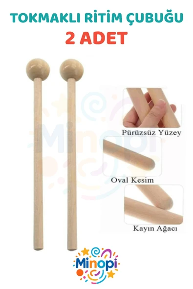 20 cm 1 Çift Tokmaklı Ahşap Ritim Çubuğu Eğitici Anaokulu Ritim Tokmağı Toplam 2 Adet ürün görseli 1