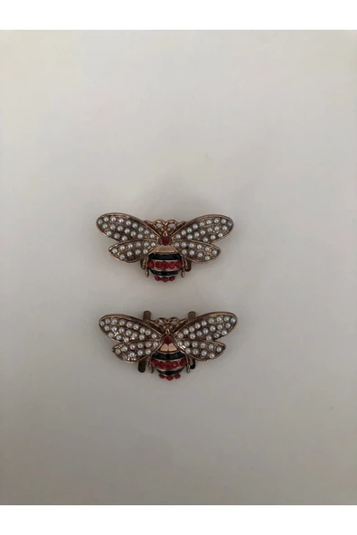 Taşlı Metal Arı  Ayakkabı ve Aksesuar Tokası Şık Süsleme Klipsi (3x5.5 cm) ( 1 ÇİFT ) ürün görseli 1
