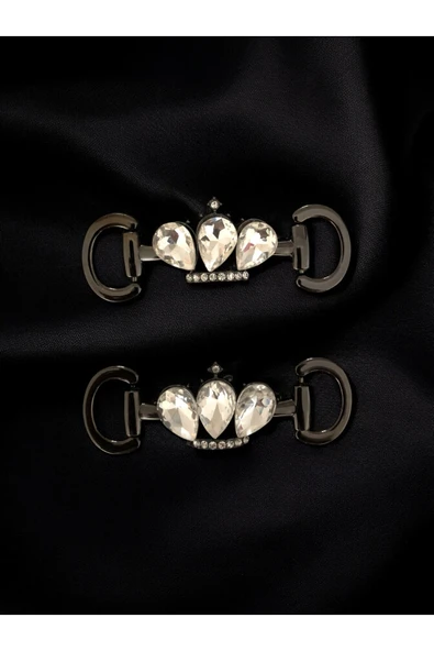 Zarif Kristal Taşlı Metal Ayakkabı Kemer Bilezik Tokası Kraliyet Tacı Tasarımı - Resim 2