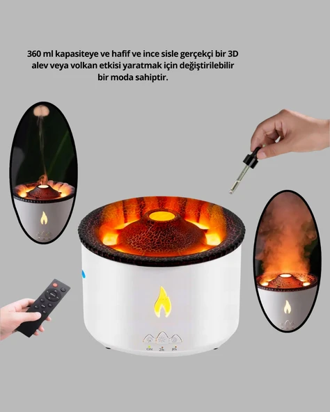 3D Alev Işıklı Aromaterapi Makinesi – 360 ml Su Kapasiteli Sessiz Difüzör - Resim 3