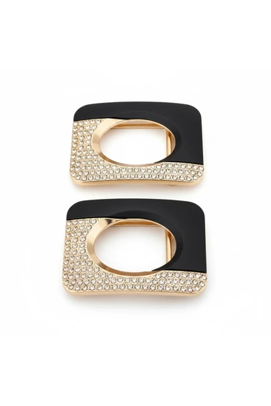 Metal Taşlı Toka Luxe Noir  Ayakkabı Terliki Sandalet ve Çanta Aksesuarı 6x4 cm - Resim 4