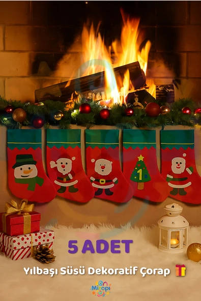 Yılbaşı Dekor Çorap I 5 Adet Şömine Çorap Yılbaşı Duvar Süsü ürün görseli