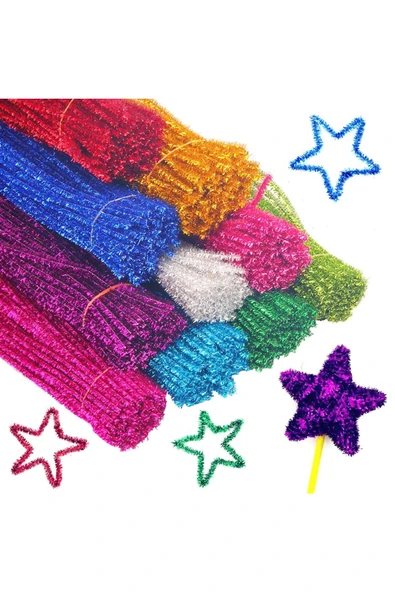 30 Paket Simli Şönil Renkli Paketi 25'li Renkli Tüylü Tel - Resim 2