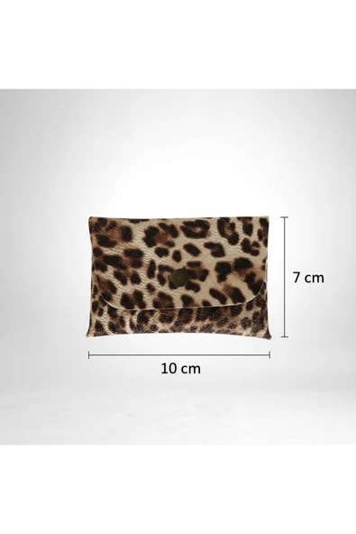 Leopar Desenli Mini Kartlık Cüzdan  Para Kesesi Kart Tutucu Çıtçıtlı Model 10x7 cm - Resim 2