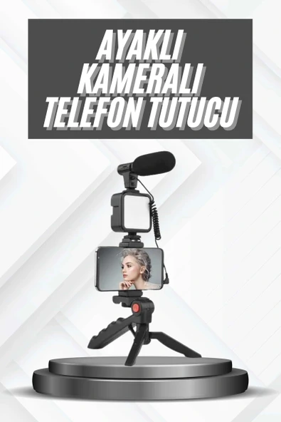 Telefon Tutucu Mikrofonlu Işıklı Youtuber Video Kayıt ürün görseli 1