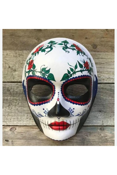 5 Adet Karton Maske , 12 Renk Akrilik Boya , Resim Fırçası , Resim Paleti , Lastikli Misina - Resim 3