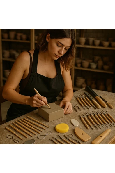 Seramik Başlangıç Seti Oyma Şekillendirici Set 12 Parça Set Kil Çömlek Şekillendirici - Resim 3