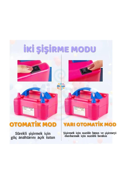 Çift Çıkışlı Balon Şişirme Makinası, Elektrikli Balon Pompası Pembe Mavi ürün görseli