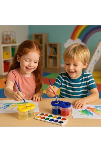 Fırça Temizleme Su Kabı Kırmızı Çift Bölmeli Kapaklı Renkli Su Kabı - Resim 5